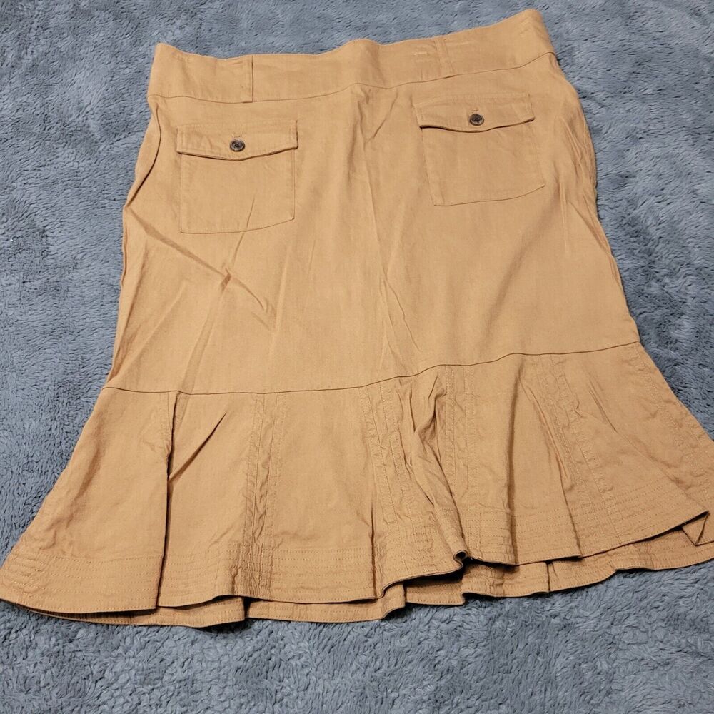 Calvin Klein Skirt Womens 12 Brown Linen Boho Midi Modest Comfort Front Pocket